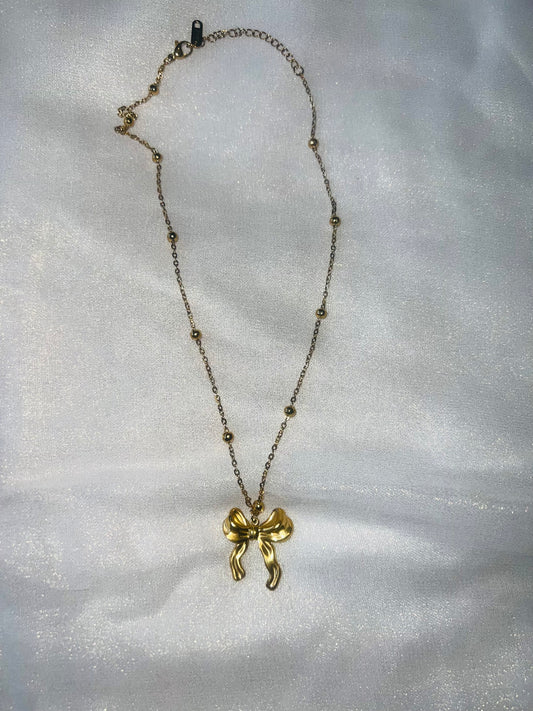 Golden Bow Charm Necklace